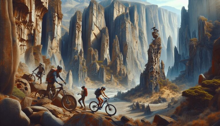 Blog 18 A breathtaking view of Hells Gate National Park in Kenya, showcasing towering cliffs and intricate rock formations under a clear blue sky. In the fore