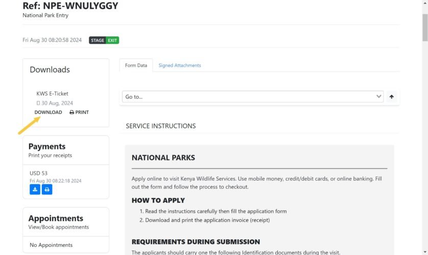 eCITIZEN KWS PARK TICKET