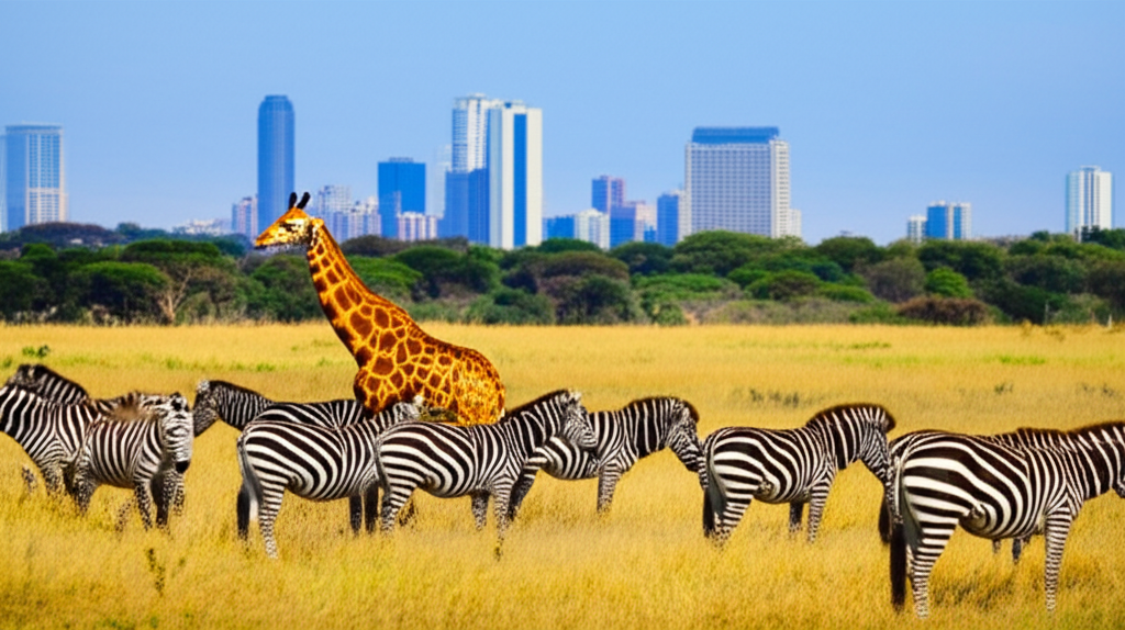 black rhinoceros grazing in Nairobi National Park grasslands — about nairobi national park Kenya