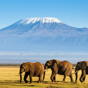 elephant herd Amboseli National Park Mount Kilimanjaro backdrop golden hour morning light — amboseli vs masai mara Kenya