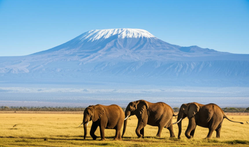 elephant herd Amboseli National Park Mount Kilimanjaro backdrop golden hour morning light — amboseli vs masai mara Kenya