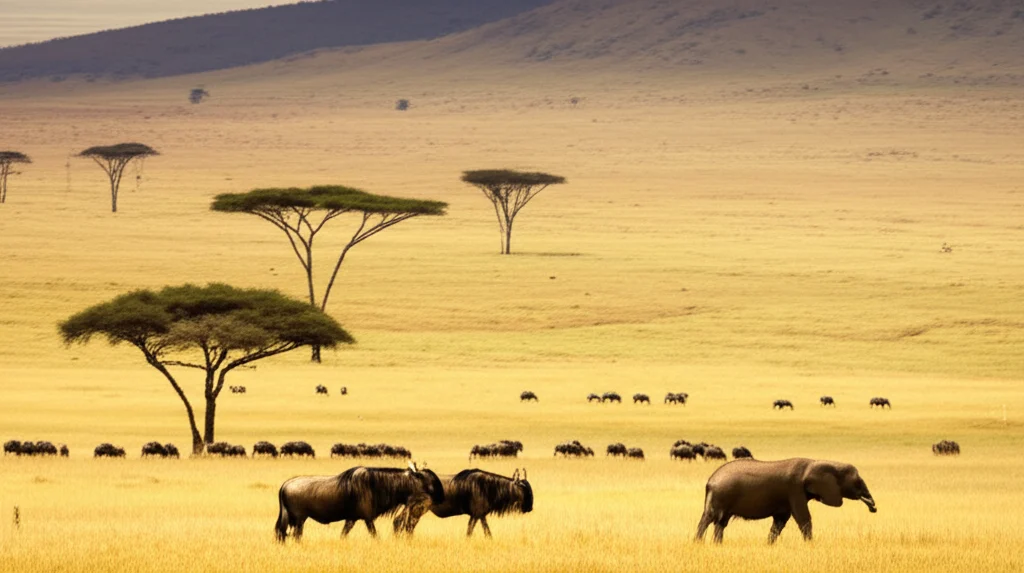 family of four at a tented safari camp dinner table Maasai Mara at dusk warm lantern light acacia trees background Kenya kenya safari with kids family guide