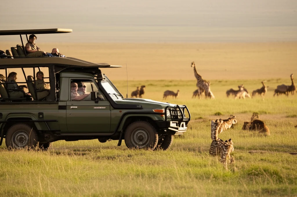 gerenuk standing on hind legs browsing acacia bush Samburu National Reserve midday Kenya samburu national reserve safari guide