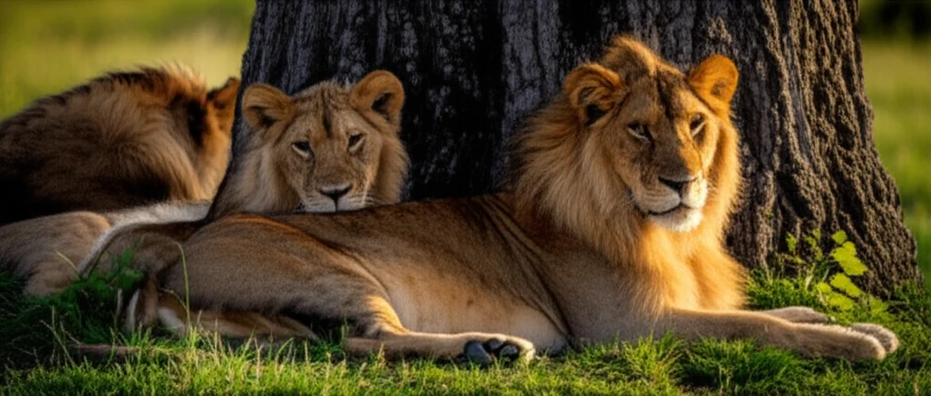 lion pride resting under acacia tree Masai Mara green season soft afternoon light Kenya masai mara march safari green season
