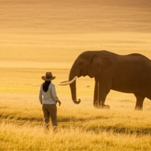 lone female traveller watching elephant herd Amboseli National Park golden hour savannah Kenya solo travel kenya safari is it safe tips