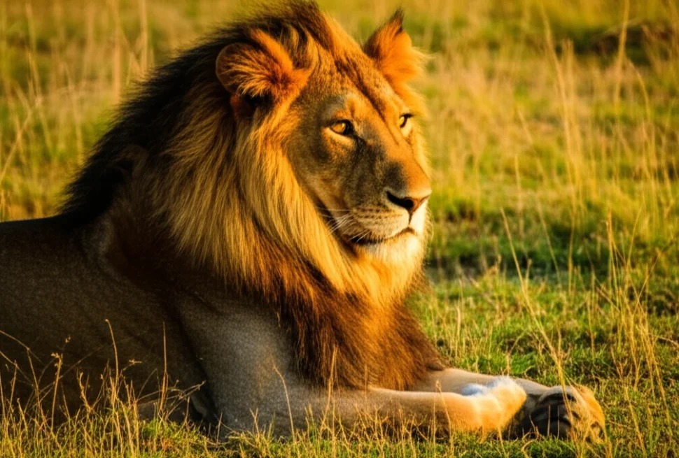 male lion golden hour Maasai Mara savannah close portrait warm light Kenya kenya safari photography tips best parks for wildlife photos