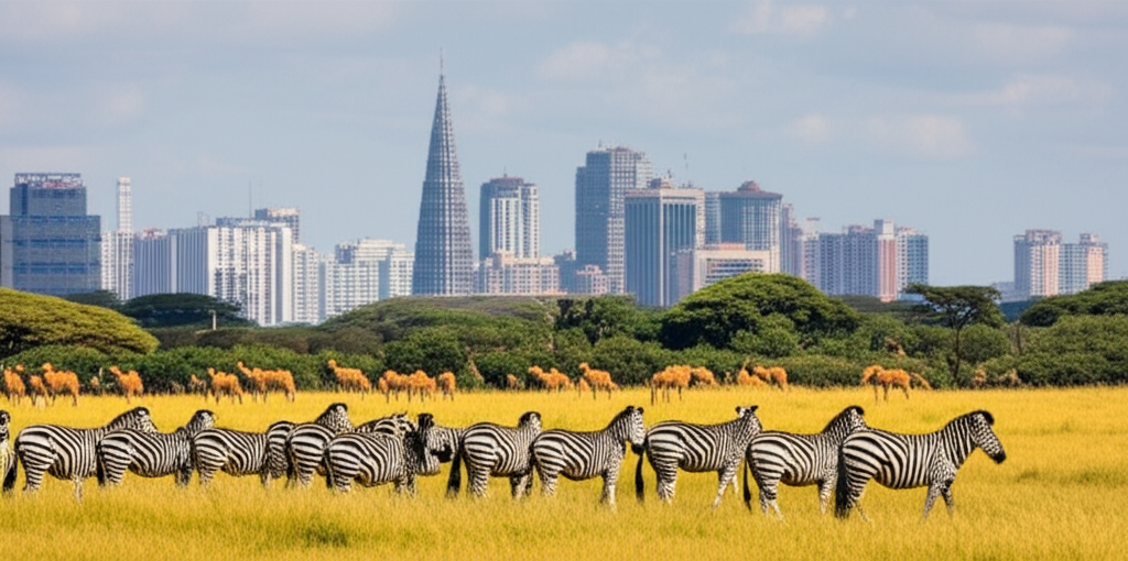 morning game drive vehicle in Nairobi National Park with golden sunrise light — about nairobi national park Kenya